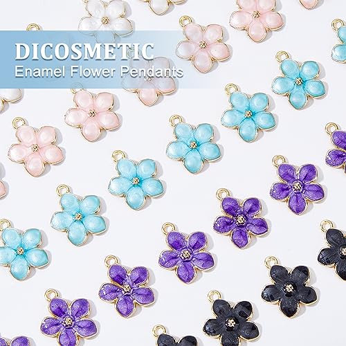 DICOSMETIC 150Pcs 5 Colors Enamel Flower Pendants Cherry Blossom Pendants Floral Theme Charms Gold Plated Flower Charms Blossom Dangle Charm Alloy Pendants for Jewelry Making - Image 3