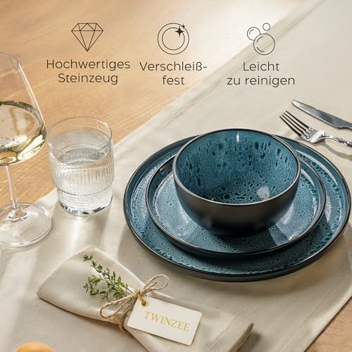 Twinzee Steingut Geschirrset 24-teilig für 6 Personen - Schüssel- und Teller Set - Tafelservice Mikrowellengeeignet aus Steinzeug - Riviera Kollektion 3