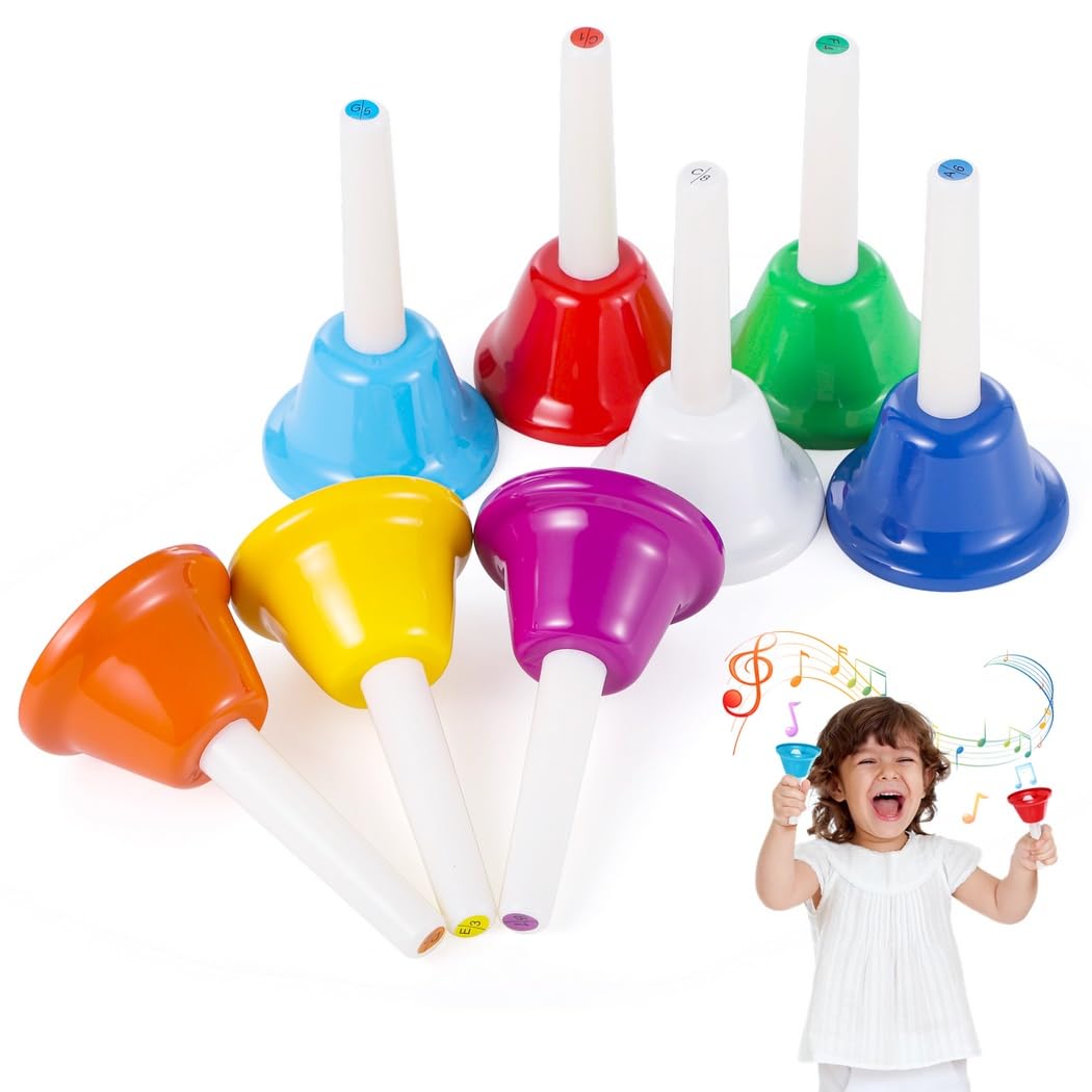Campane a mano a 8 note, set di campane colorate in metallo per bambini, strumenti musicali diatonici, strumento a percussione, giocattolo per educazione musicale, coro di chiesa, feste e feste di
