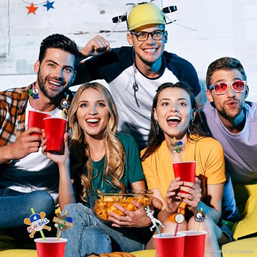 Pitillos reutilizables para fiesta tema béisbol 24 piezas miniatura 4