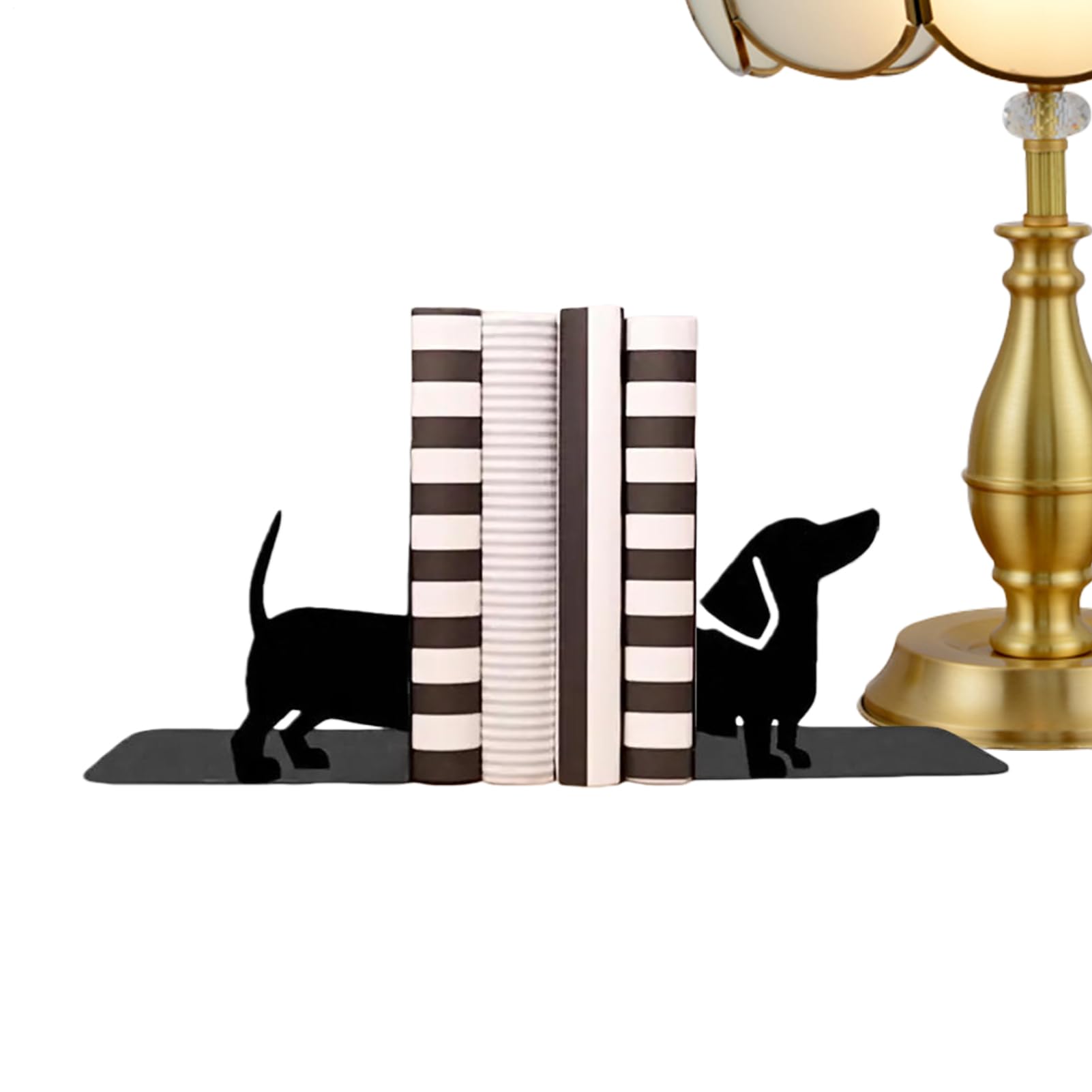 Sujetalibros de metal con diseño de perro salchicha negro para estanterías de escritorio