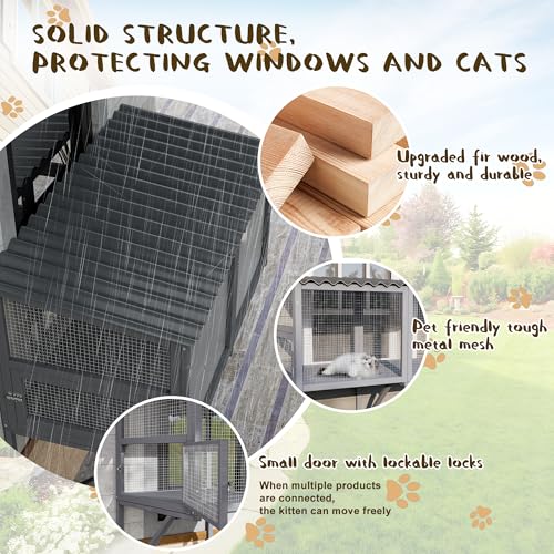 Dephet Cat Catio, Cat Window Perch for Large Cats - Catio Outdoor Cats Enclosure Windows, Patio Window Box Hommock for Sunbathing, Napping, Outside Wooden Catios for Indoor Kittens (Gray)