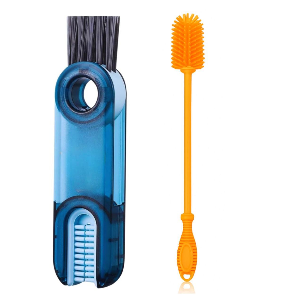 Sarthu Pack of 2 Bottle Cleaning Brush Silicone Long Handle, Cup Lid Cleaner Brush.Multifunctional Brushes for Water Bottles, Straws, Windows, Grooves, Keyboards Efficient Cleaning Tools Multicolor