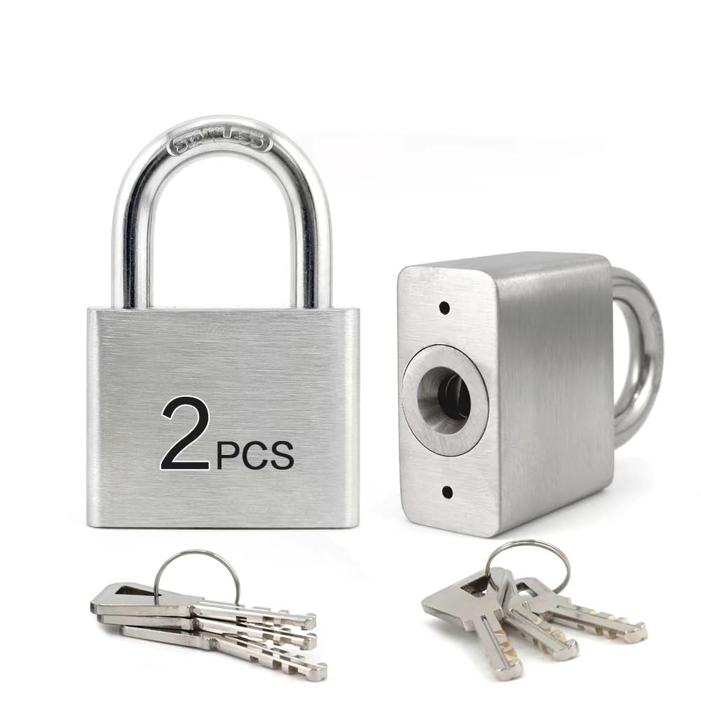 LanuBe - Candado de acero inoxidable 304 con llaves idénticas para uso en exteriores, cuerpo de 4,5 cm de ancho, cuerpo de acero inoxidable, asa normal
