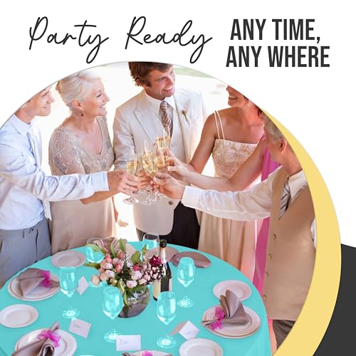 Image of Exquisite 66% Thicker Premium Aqua Round Tablecloth 0.5 Mil 24 Pack Plastic Table Cloth Disposable 84 Inch Round Plastic Tablecloth Won't Tear Easily Like Cheap Thin Brands