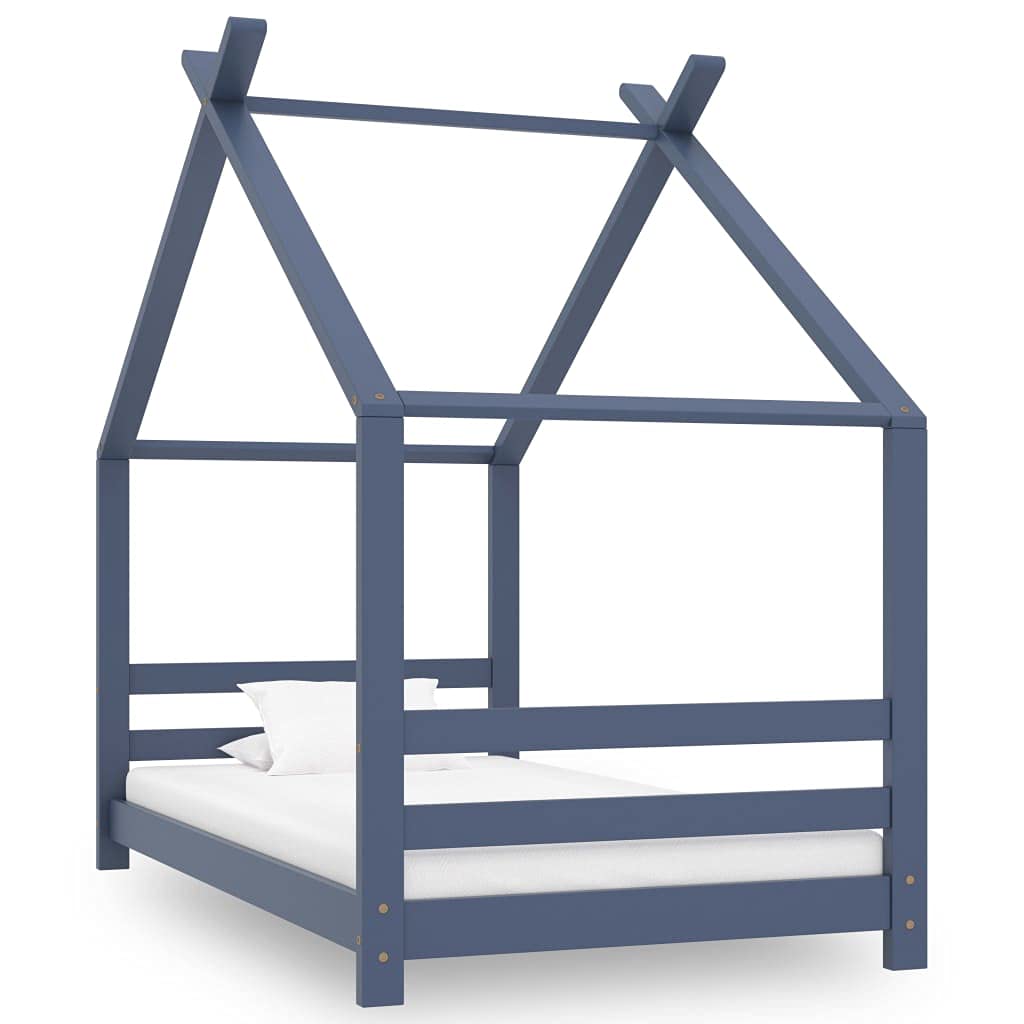 SKM Estructura de Cama Infantil Madera Maciza Pino Gris 80x160 cm,Mobiliario,Mobiliario para bebés y niños pequeños,Cunas y Camas para niños,Gris,289614