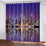 Rideaux Thermiques Isolants Anti Froid 3D Gratte - Ciel New York Building Motif Occultants Thermiques Isolants 140x240Cm Anti Froid Rideau À Oeillets pour Chambre Salon Maison Bureau Fenêtre