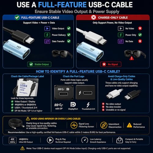 Image of Guermok AR Glasses HDMI to USB-C Video Adapter, 4K@60Hz HDMI Source to USB-C Display Converter, for XREAL One /Air 2 Pro /RayNeo /Rokid, Switch 2 /1, Xbox1, PS4 /5, Portable Monitors (Blue)