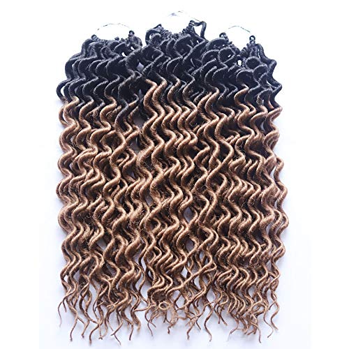 Yonova 6 Packs Curly Faux Locs Crochet Hair Deep Wavy Crochet Braids Synthetic Hair Crochet Extensions Dreadlocks Goddess Locs Braid Hair (14inch,OT30#)