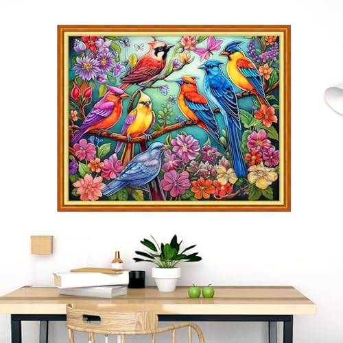 Image of Dimensean Stamped Cross Stitch Kits Full Range of Embroidery Patterns Starter Kits for Beginners Adult DIY Cross Stitches Needlepoint Kits 11CT-Flower Birds 16x20 inch
