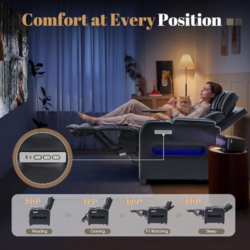 Image of Luxury Home Theater Seating, Dual Motor Power Recliner Chair with Adjustable Headrests, Reclining Movie Theater Seats with Extended Footrest, Tray Table for Living Room (Black)