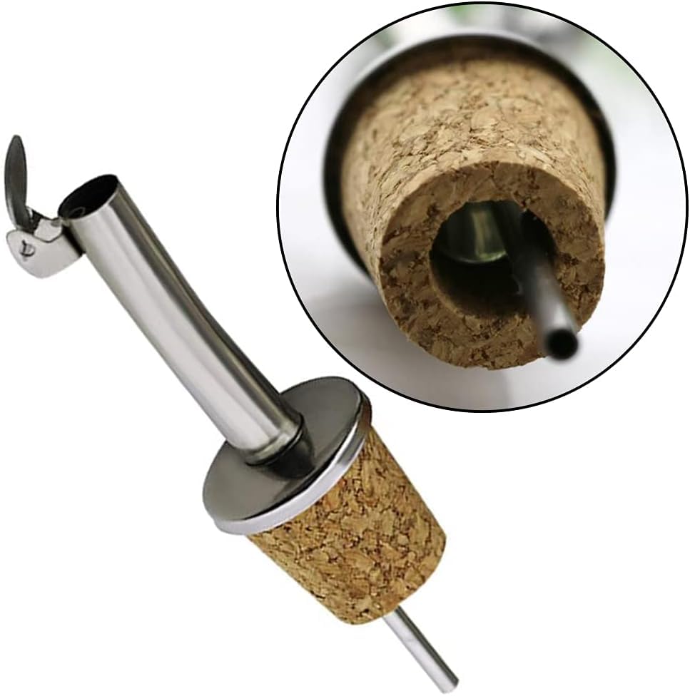 Pack of 4 Stainless Steel & Cork Olive Oil Pourer & Drizzler with Hinged Flip Top Cap Ideal for Wine Liquor, Coffee - Image 4