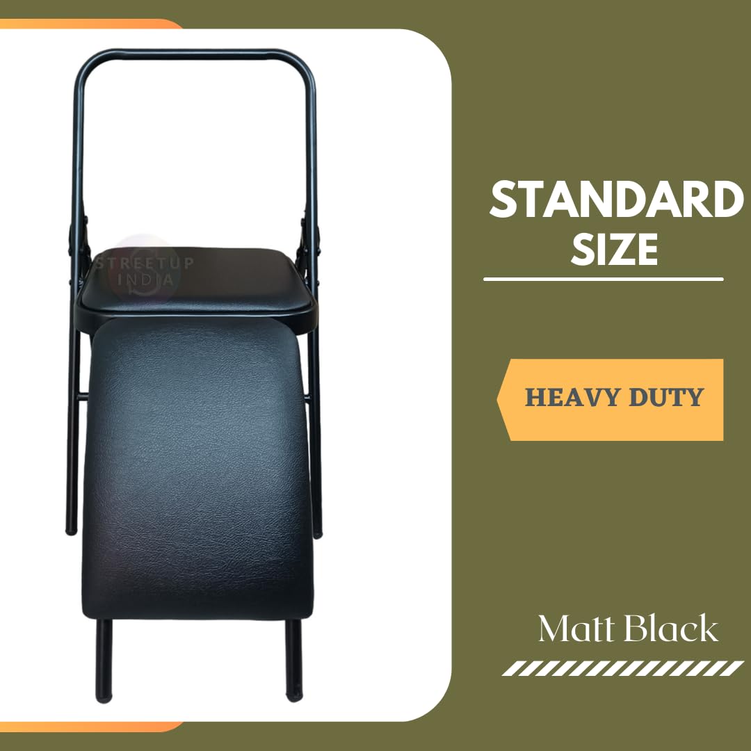 Streetup India® Iyengar Yoga Chair With Lumbar Back Support Backless/Meditation Chair For Yoga (Leather Cushion Cover),Black 2