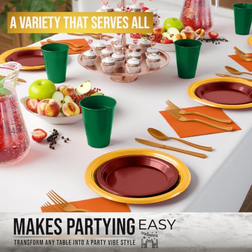 Image of 350 Pcs Thanksgiving Plastic Plates For Party, Thanksgiving Disposable Plates Set, 50 Of Each 9 inch Dinner Plate Set, 7 inch Dessert Plate, Cups, Napkins & Cutlery Plastic Dinnerware Exquisite
