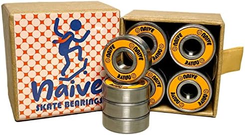 NAIVE Skateboard Bearings 8 Pack - Pre-Lubricated 8mm 608 Compact Set for Longboard, Cruiser, Surfskate, Inline & Quad Roller Skates, Gift Case, Vintage Sunset Orange