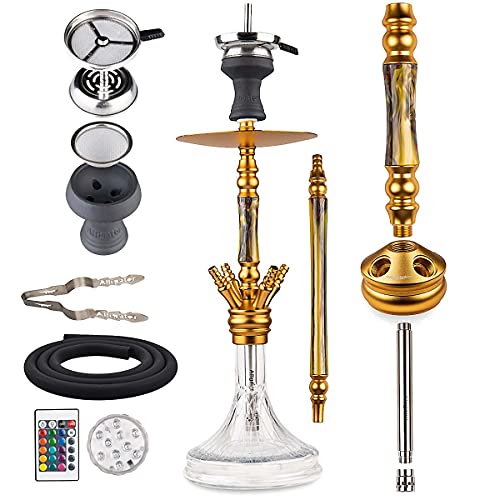 Alligator Shisha Bingo Performance, Alu-Wasserpfeife, Hookah, 4 Anschlüsse, Diffusor, LED, Gold