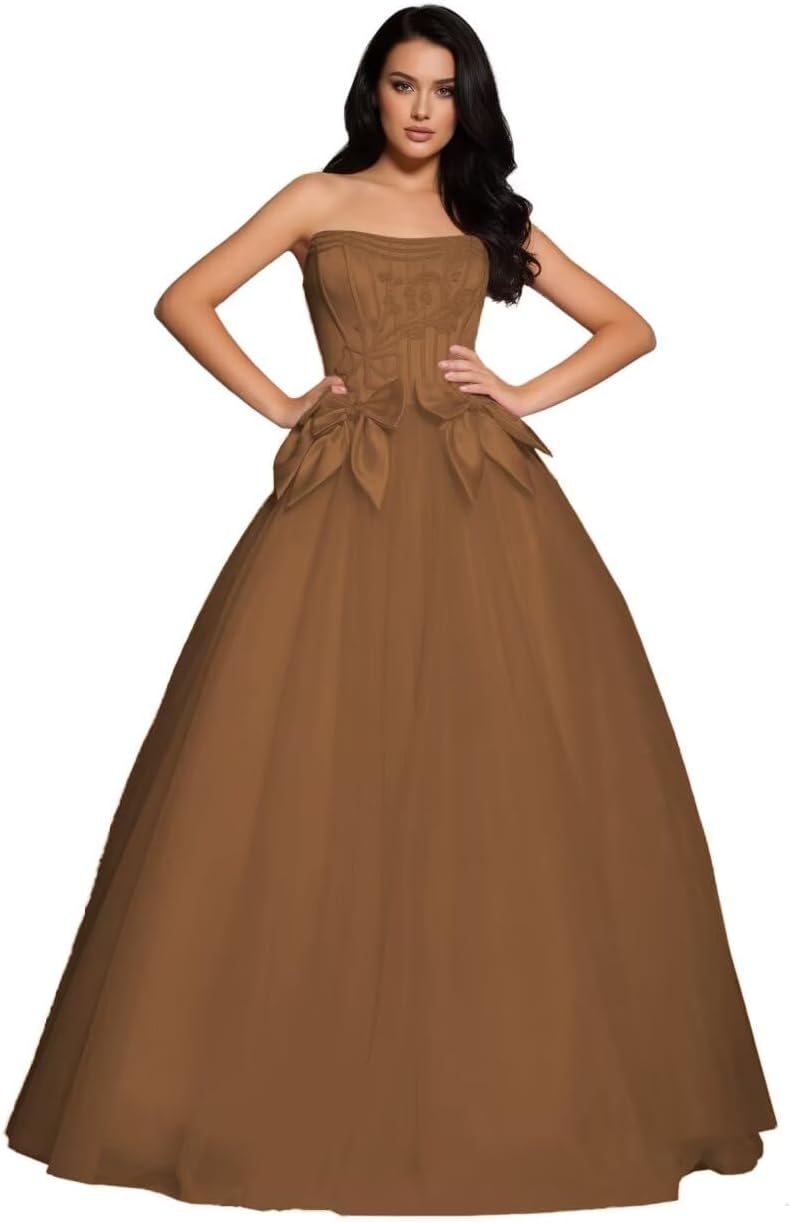 Strapless Prom Dresses for Women Formal Bow Ball Gown Homecoming Dresses for Teens