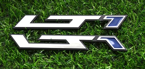 Image of Pair New LT1 Emblems 3D Badge Left and Right Engine Hood Badge Decal Replacement for Corvette C4 C7 ZR1 (Silver Blue)