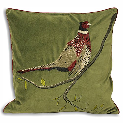 Paoletti Hunter Velvet Kissenbezug – Besticktes Fasanen Country Design (Senf – 45 x 45 cm)