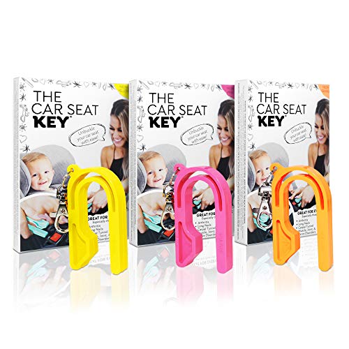 The Car Seat Key - Easy CAR SEAT UNBUCKLE by NAMRA Made in USA (3 Pack, Neon Collection)