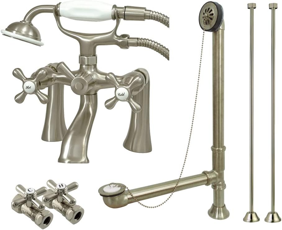 Kingston Brass CCK268MB Vintage Deck Mount Clawfoot Tub Faucet Package, Matte Black