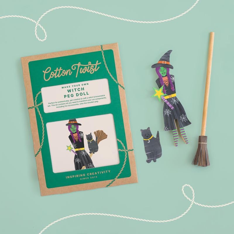 COTTON TWIST Make Your Own Witch Peg Doll Wooden Craft Kit, Unisex