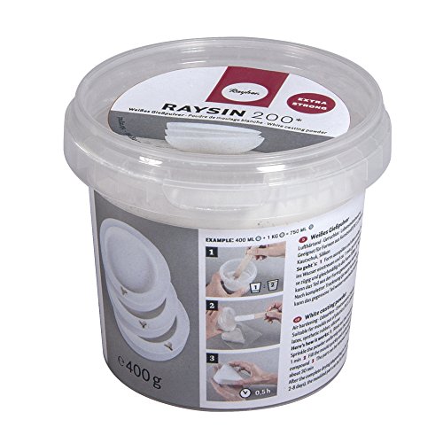 Rayher 34405102 Raysin 200 Gießpulver, 400g Eimer, Gießmasse weiß, Reliefgießpulver, lufthärtend und geruchslos