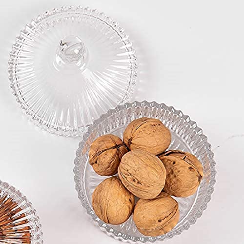 Image of BRUSHFINCH Candy Dry Fruit Bowl for Dessert Style Crystal Glass Sugar Candy Mukhwas Jar with Lid, Modern Designer Multi-Purpose Bowl, Round Kitchen Storage Pickle Containers,(1) Clear.