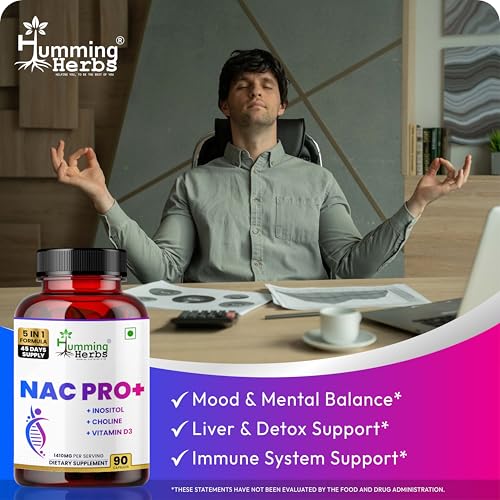 Image of Humming Herbs NAC PRO+ with N-Acetyl Cysteine, Inositol, Choline, Vitamin D3 & Zinc | 1410mg | 90 Veg Capsules | 45 Days Supply | Non-GMO & Clean Label
