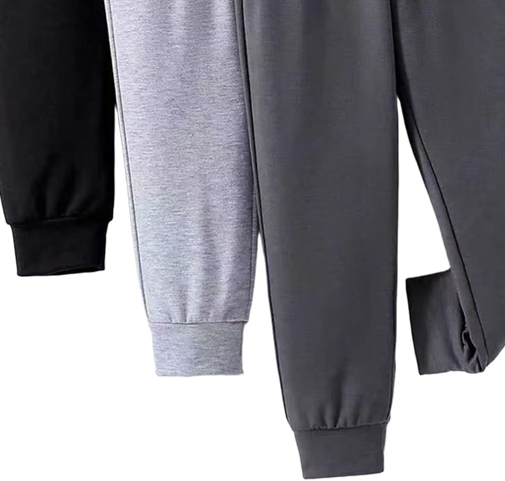 Nivne Tco Tween Boys 3 Pack Sweatpants Elastic Waistband Pants with Rope Decor Kids Casual Jogger Trousers - Image 5