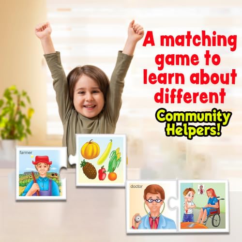 Image of Creative's Our Helpers Preschool Matching Puzzles Game for Kids, 24 Self-Correcting 2-Piece Puzzles, Community Helpers & Occupation, Learning Educational Toy for Boys & Girls Ages 4+