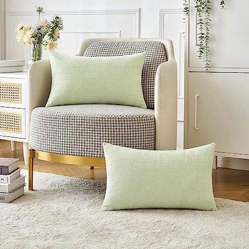 Image of MIULEE Pack of 2 Spring Light Green Couch Throw Pillow Covers 12x20 Inch Soft Chenille Lumbar Pillow Covers for Sofa Living Room Solid Dyed Cases
