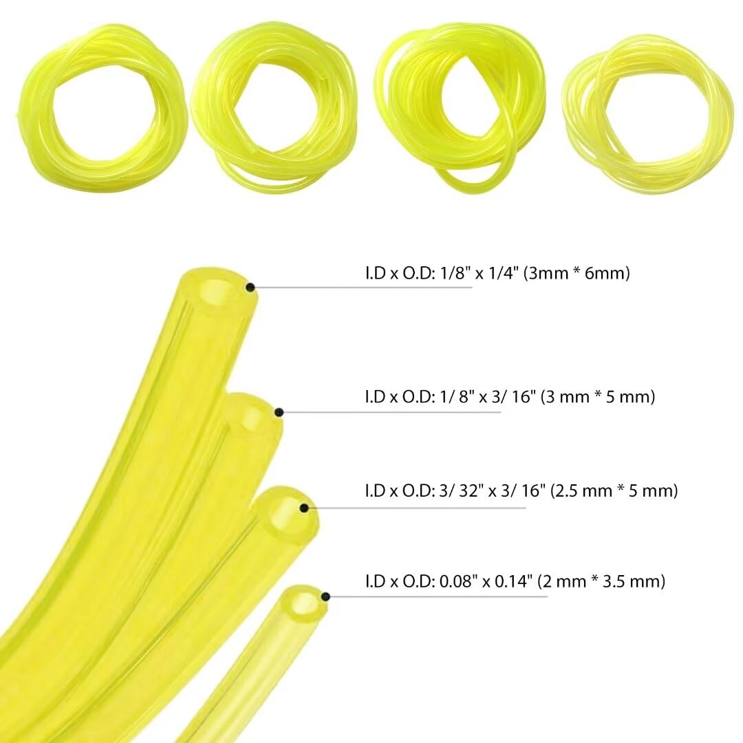 WELURE 4x 4-Size Gas Fuel Line Hose Kit 8Ft Fuel Tube for Ryobi RY30530 RY26520 RY52018 Engine - Yellow