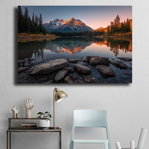 Cuadros de paisajes para sala de estar: lienzo de lago naranja de 40x60cm 4