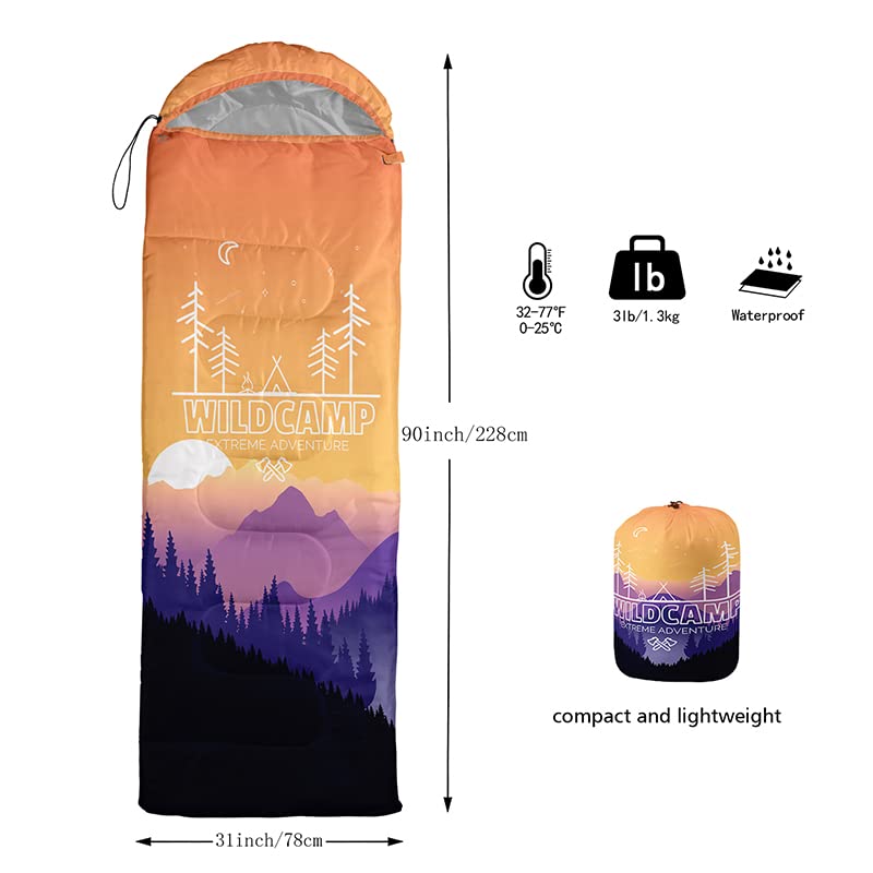Bolsa de Dormir para Adultos y Niños, Verde, Ligera, Cálida, Portátil, Impermeable, Resistente al Frío para Camping y Senderismo miniatura 3