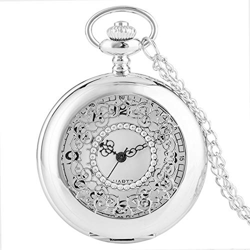 Retro Taschenuhr,Vintage Anhänger Hohl Exquisite Grilles Elegante Retro Geschenk Männer Frauen Tasche Uhr Silber Farbe Quarz Halskette Kette