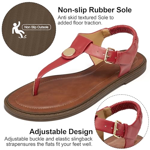 Image of Alicegana Dressy Womens Sandals Summer: Comfortable Strappy Flats Thong Sandals - Casual Walking T-Strap Slingbacks