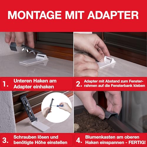 Produktbild von Höhenverstellbare Blumenhalter 4 Fensterkastenhalter Ohne Bohren - Unsichtbar & Höhenverstellbar Für Blumenkästen Höhenverstellbar Fensterbankhalter