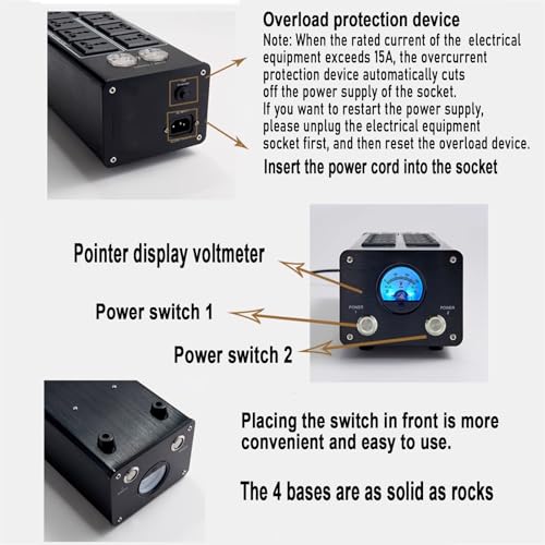 Filtro/condizionatore di Corrente - Protezione da sovratensione a 8 Prese con Display per impianti Audio Hi-Fi, Lettori CD, pianoforti, TV e apparecchiature Home Theater.
