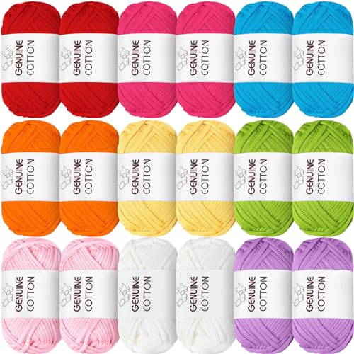 Image of Timgle 18 Pack Beginners Crochet Yarn Cotton Yarn for Crocheting and Knitting with Easy to See Stitches Cotton Nylon Blend Yarn for Crochet Kit Making(Vivid Colors)