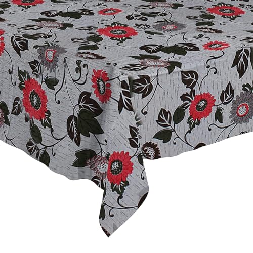 Image of PVC Self Design Waterproof Table Cover for Dining Table (6 Seater (54 inch x 78 inch), Grey, Red)