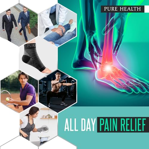 Pure Health Ankle Support for Ligament Damage Sprained Ankle, Achilles Tendonitis Foot & Plantar Fasciitis Support Strap, Heel Pain Relief & Wrap for Compression (Black Pair, S)