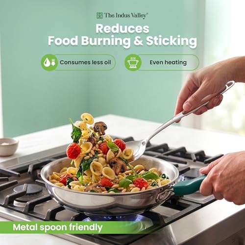 Image of The Indus Valley Stainless Steel Impact Bonded Fry Pan 22cm / 1.7 litres | 3-Layer Thick Bottom | Induction-Friendly Cookware | Heat-Resistant Handle | Toxin-Free | No Chemical Coating