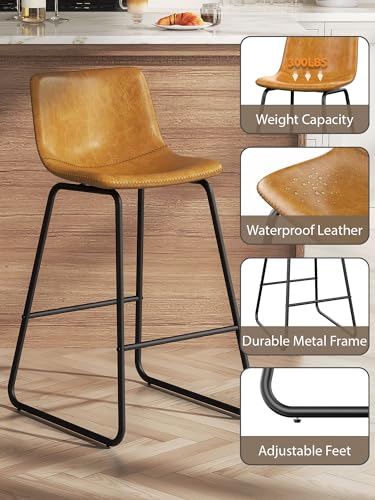 Image of 26in Bar Stools Counter Height Chairs Set of 6 (Whiskey Brown)
