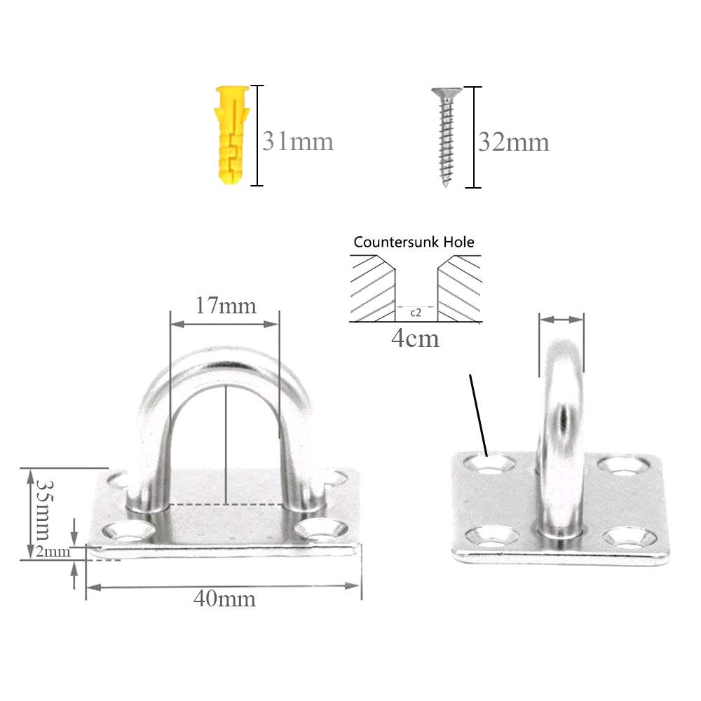 Rierousy 4 Piastre Oculari in Acciaio Inox con e Moschettoni, Gancio