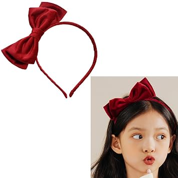 RFTWXHPN Velvet Burgundy Red Bow Headband for Girls Bowknot Headbands Bow Head Bands Christmas Party Costumes Cosplay Headbands for Women Girls Burgundy Red Bows Hair Band Hairbands Bowknot Headpiece