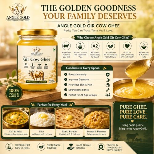 Image of ANGLE GOLD - a2 ORGANIC GHEE - SHREE FOOD Gir Cow a2 Ghee, Organic, Traditional Bilona Method, No Additives, 250ml