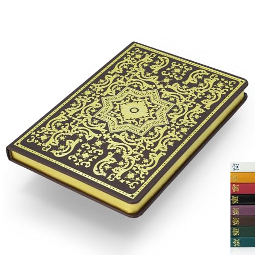 Diario vintage de cuero dorado que evita el traspaso de tinta cuaderno antiguo para notas limpias