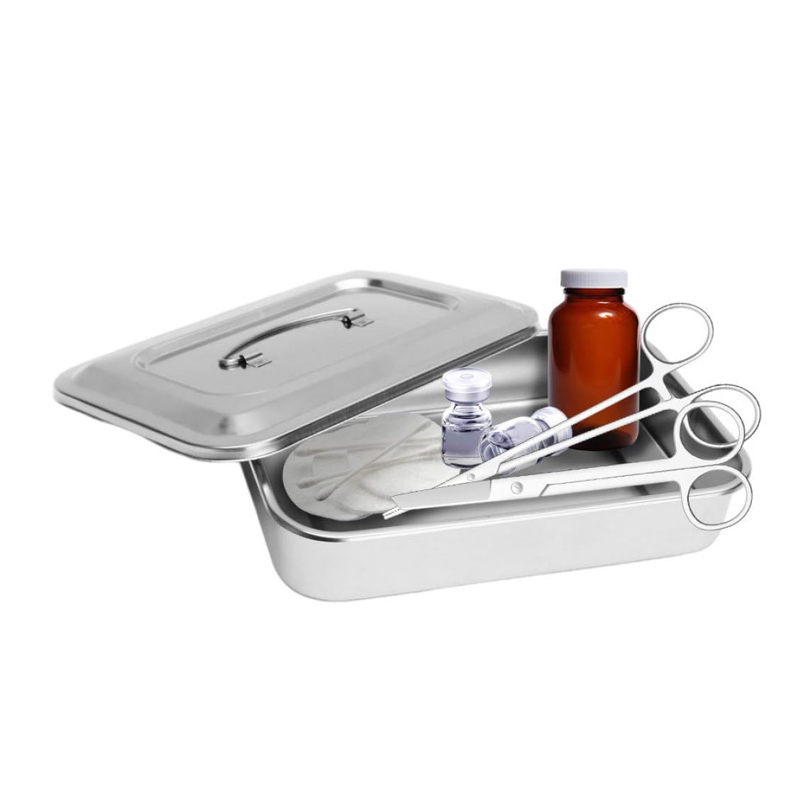 Organizador de bandeja de instrumentos dentales de acero inoxidable con tapa y asa