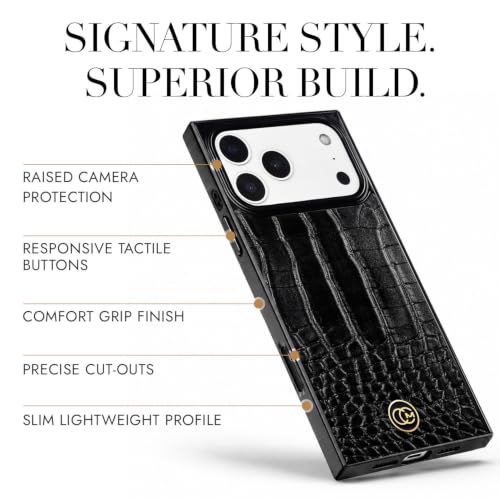 Image of COCOMII Rectangle for iPhone 18 Pro Max /17 Pro Max Case, Black Croc Leather
